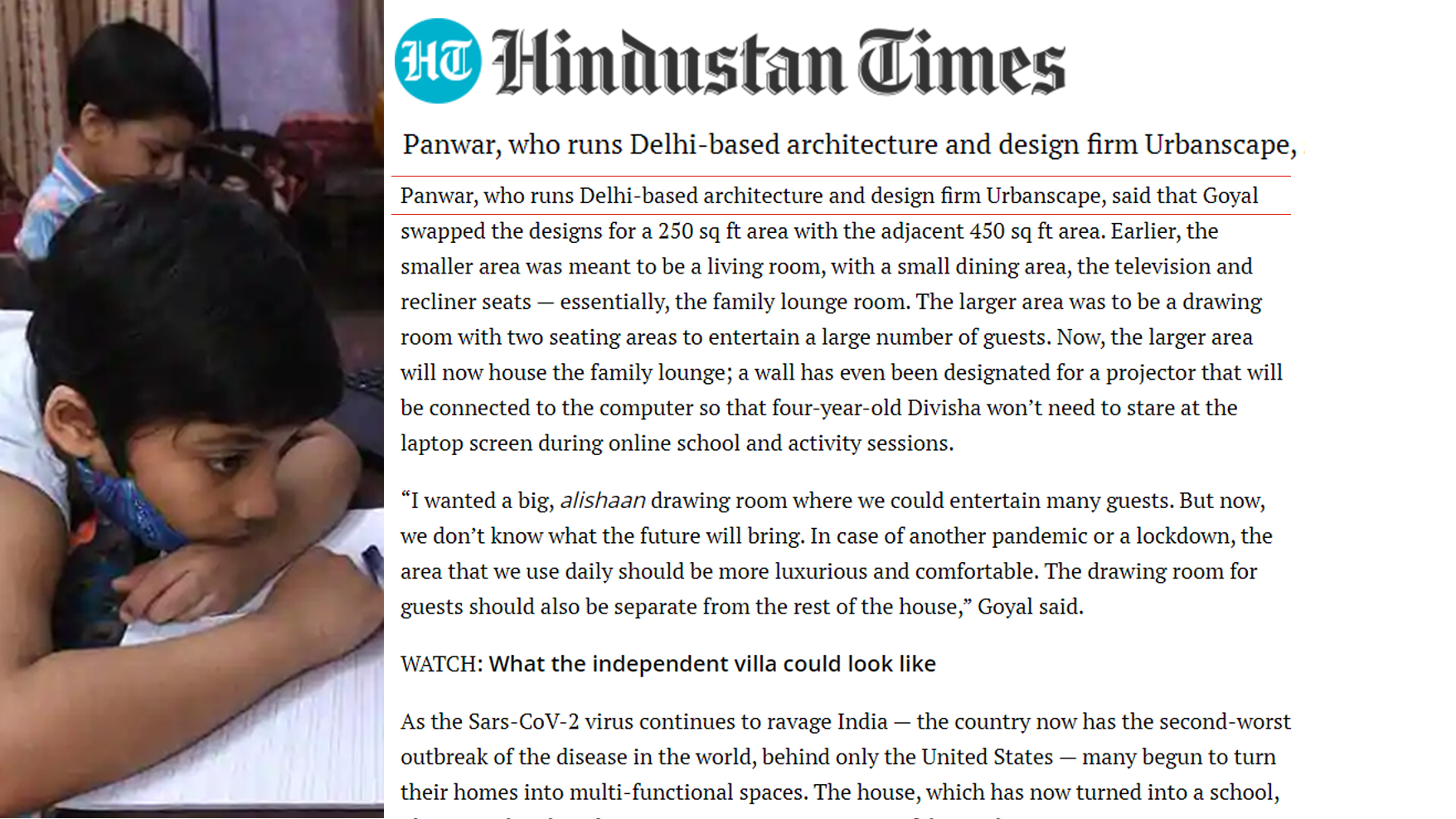 Hindustan Times Covers Urbanscape Architects